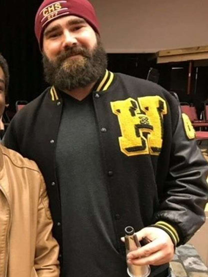 Jason Kelce High School Black Varsity Jacket - back view