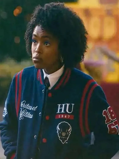 Lovie Simone Forever Blue Varsity Jacket - back view