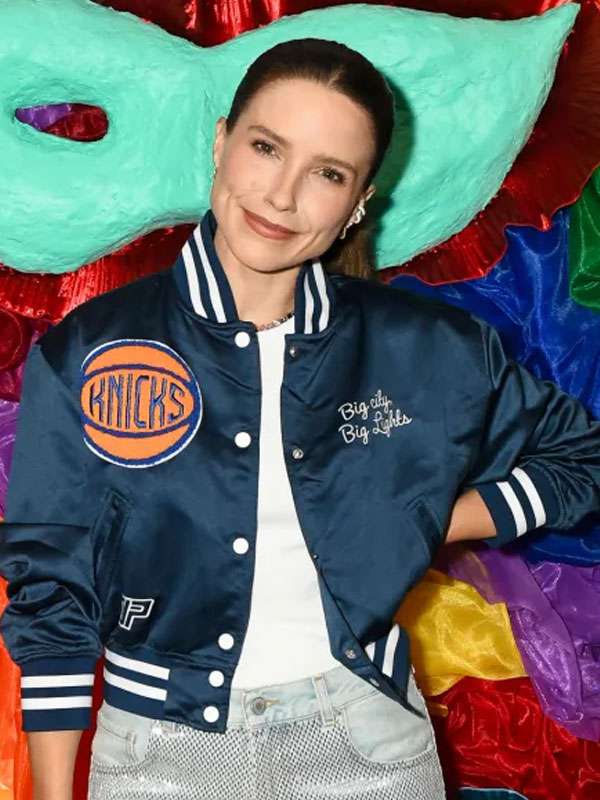 Sophia Bush Vintage Knicks Varsity Jacket - back view