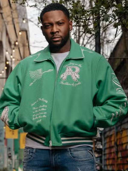 Rapman Supacell Green Varsity Jacket - back view