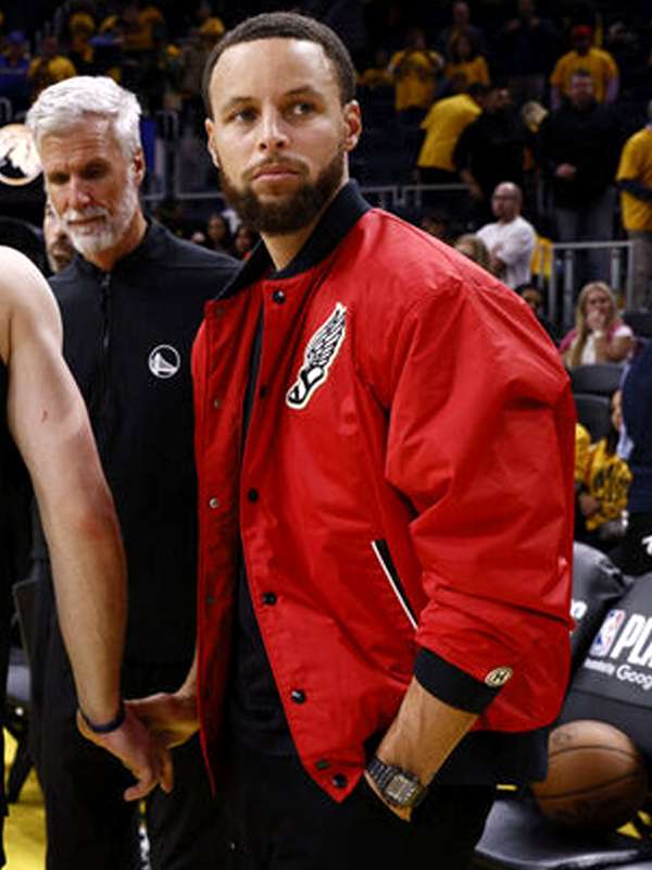 Steph Curry Red Bomber Varsity Jacket - side view