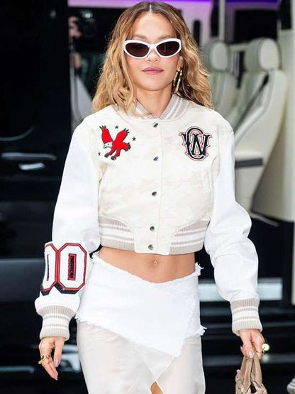 Rita Ora Elvis Duran Show Varsity Jacket - side view