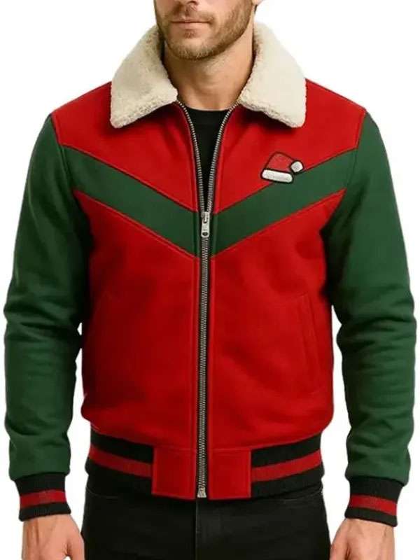 Red and Green Christmas Varsity Jacket - back view