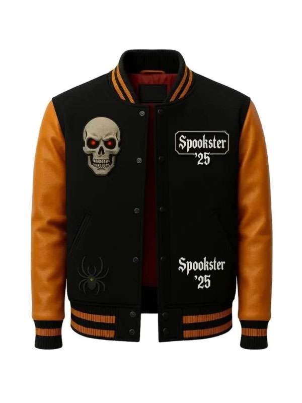 Haunted and Hype Spookster Varsity Jacket - back view