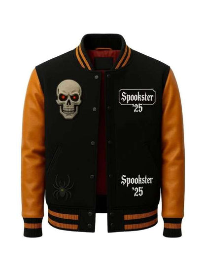 Haunted and Hype Spookster Varsity Jacket - back view