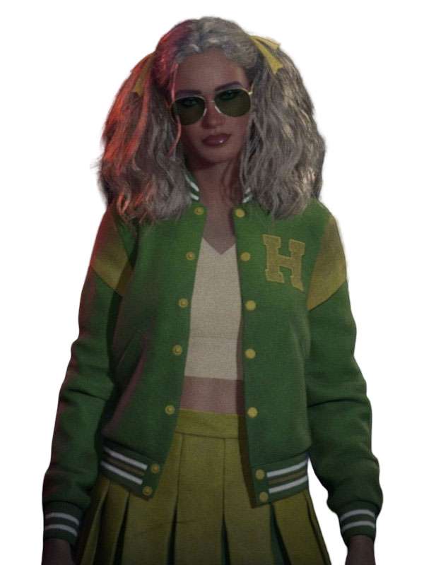 Lynda Van Der Klok Halloween the Game Green Varsity Jacket - back view