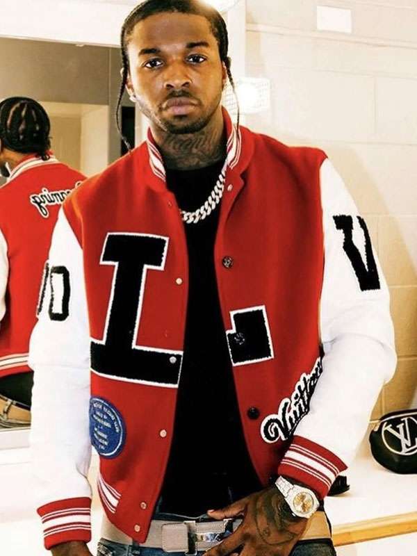 Pop Smoke Dreaming Red Varsity Jacket - detail view