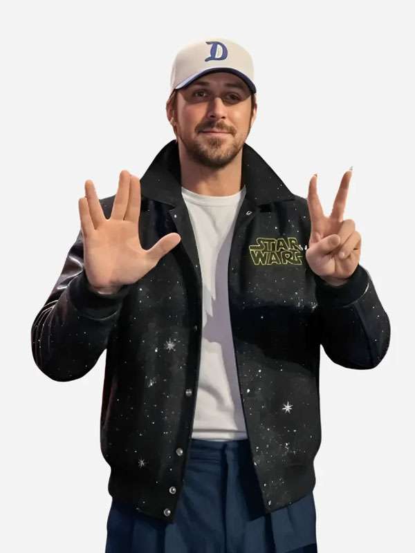 Star Wars Starfighter Ryan Gosling Black Varsity Jacket - detail view