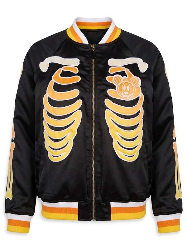 Mickey Mouse Skeleton Black Varsity Jacket - back view