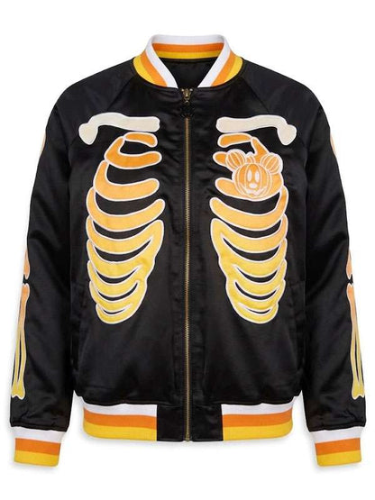 Mickey Mouse Skeleton Black Varsity Jacket - back view