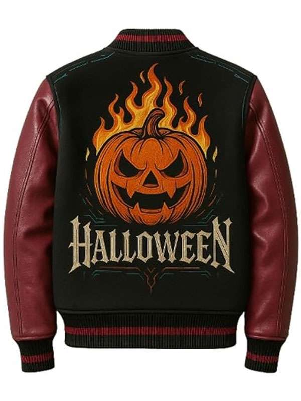 Fire Pumpkin Varsity Jacket - back view