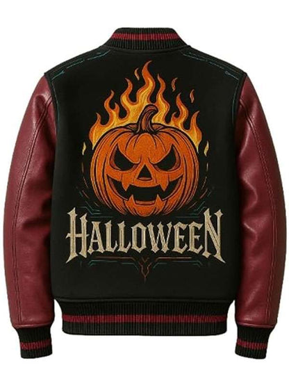 Fire Pumpkin Varsity Jacket - back view