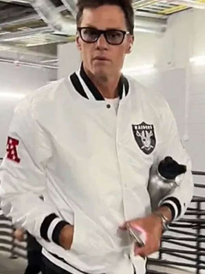 Tom Brady Raiders White Varsity Jacket - side view