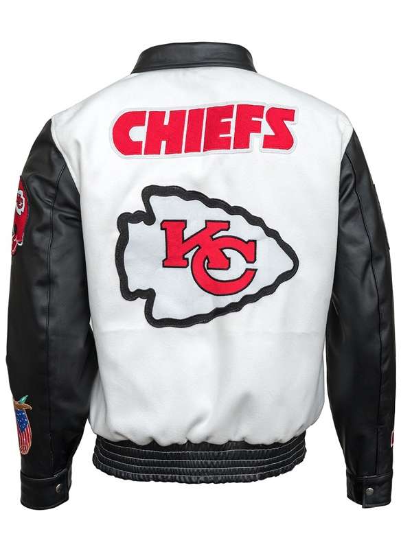 Travis Kelce Black and White Varsity Jacket - back view