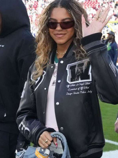 Super Bowl LX Blue Ivy Carter Black Varsity Jacket - side view
