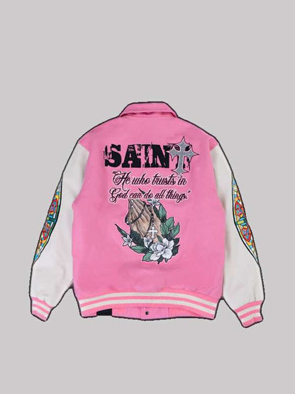 Women Pink Varsity Jacket