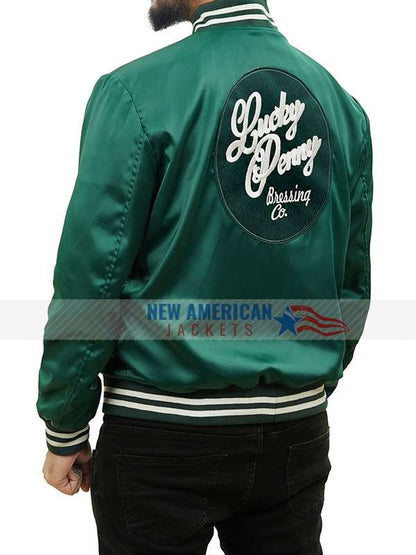 Seth Rogen Platonic 2023 Green Varsity Jacket - close-up view