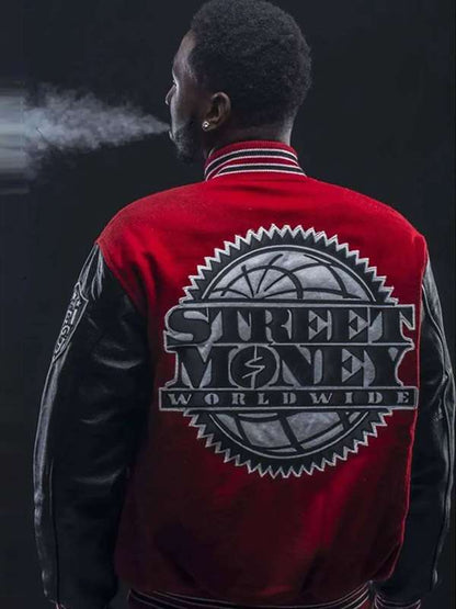 Bankroll Fresh Red and Black Varsity Jacket - back view