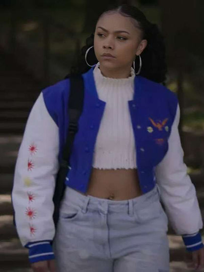 Power Book II Ghost Effie Blue and White Varsity Jacket - detail view