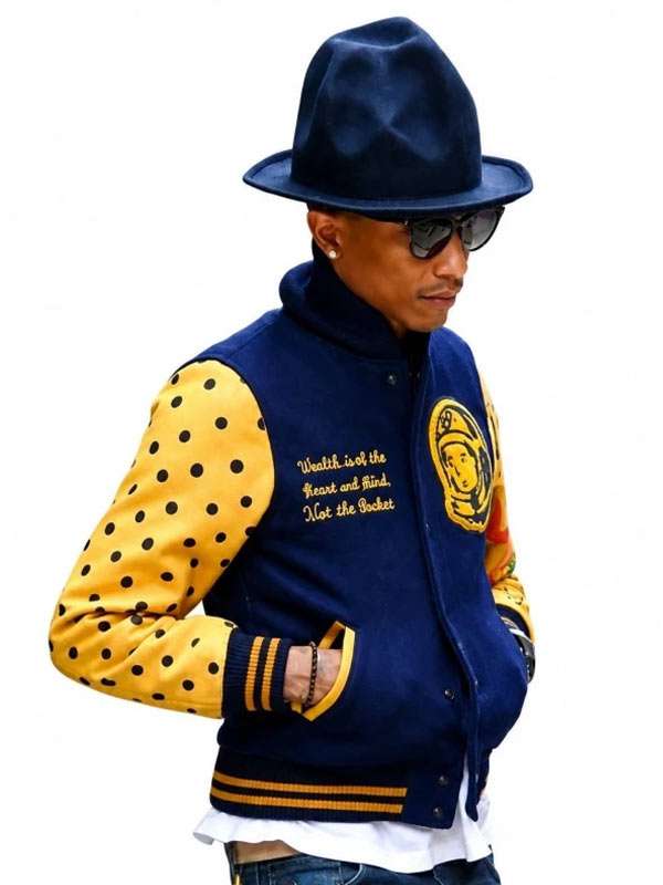 Pharrell Williams Navy Blue Letterman Jacket