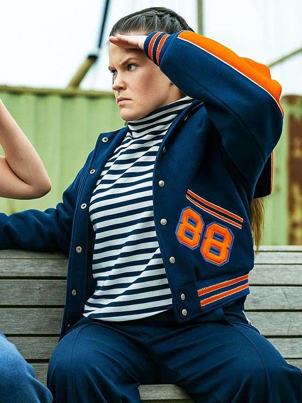 Lizzie Davidson Such Brave Girls Blue Varsity Jacket - side view