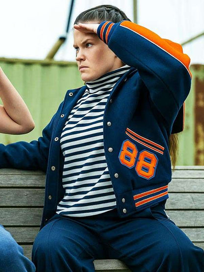 Lizzie Davidson Such Brave Girls Blue Varsity Jacket - side view