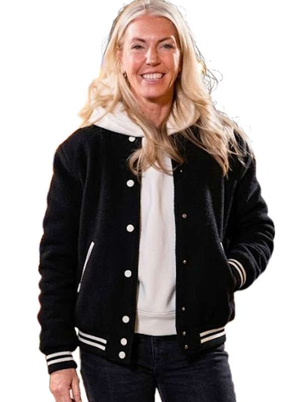 Battle on the Beach Sarah Baeumler Black Varsity Jacket - back view