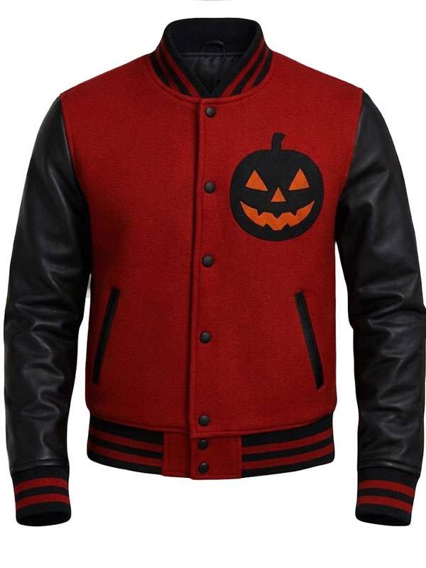 Halloween Red and Black Pumpkin Varsity Jacket