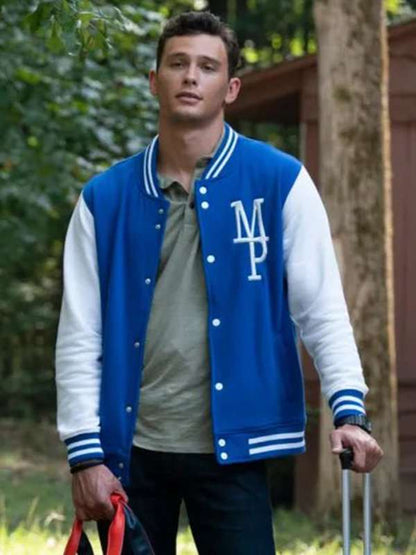 Cooper Koch They Them Blue Varsity Jacket - back view