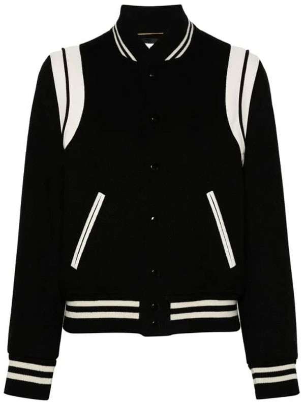 Jessica Taylor Owning Manhattan Black Varsity Jacket - back view