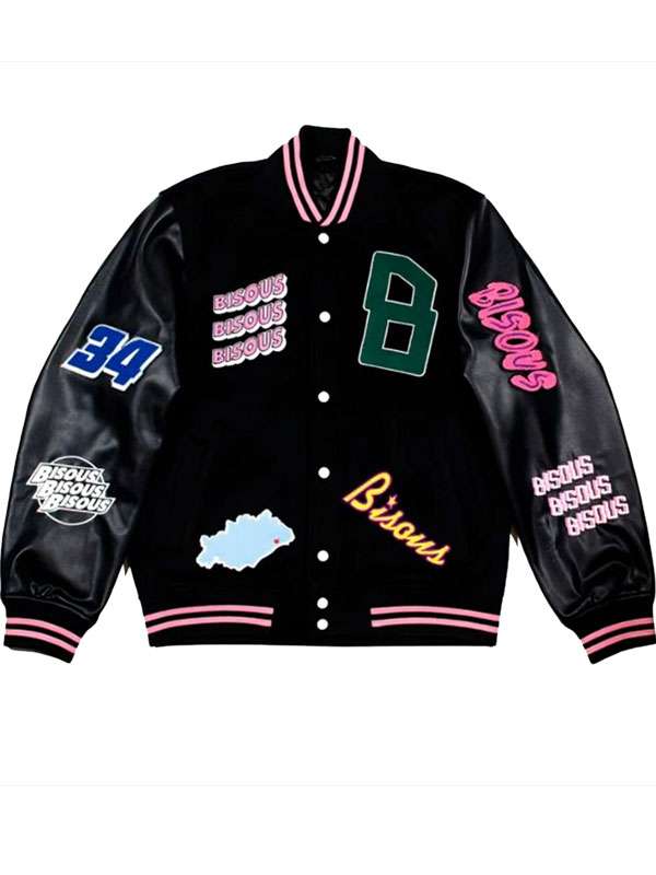 Leo Reich Too Much Black Varsity Jacket - back view