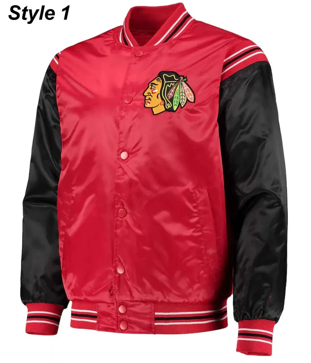 Chicago Blackhawks Black and Red Varsity Jacket