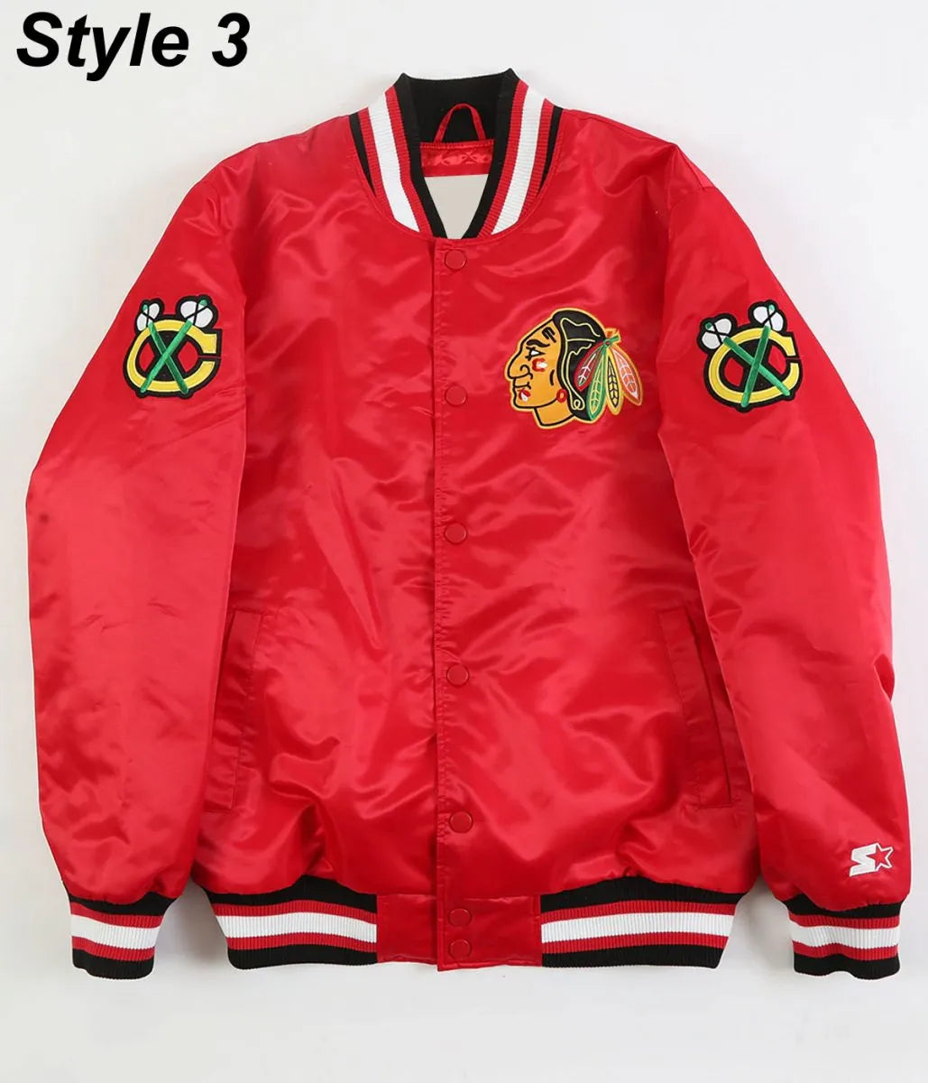Chicago Blackhawks Black and Red Varsity Jacket - side view
