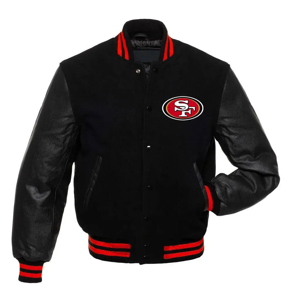 San Francisco 49ers NFL Letterman Black Jacket - back view