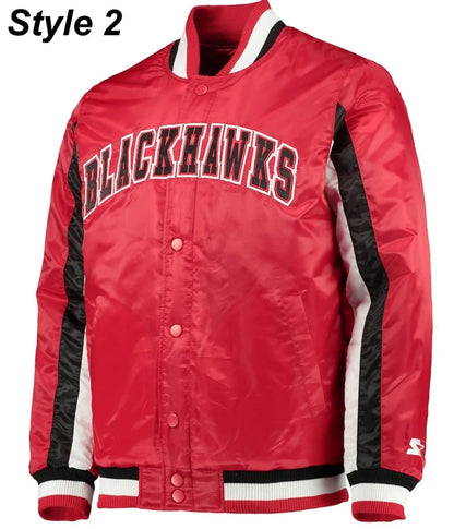 Chicago Blackhawks Black and Red Varsity Jacket - back view