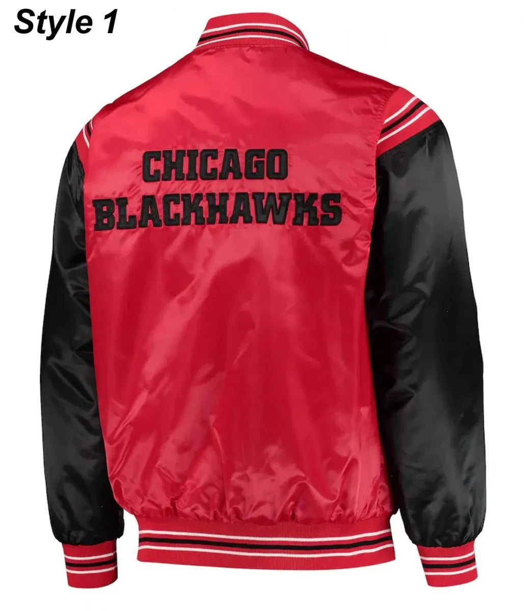 Chicago Blackhawks Black and Red Varsity Jacket - detail view