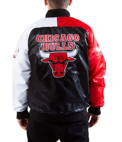 Tri Color Chicago Bulls Varsity Satin Jacket - back view