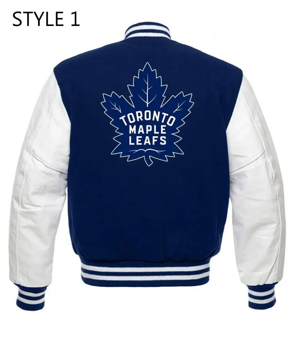 Toronto Maple Leafs NHL Letterman Blue and White Jacket - side view