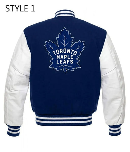 Toronto Maple Leafs NHL Letterman Blue and White Jacket - side view