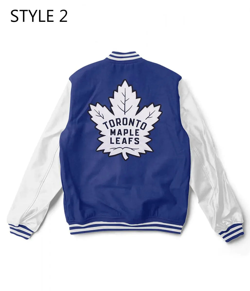 Toronto Maple Leafs NHL Letterman Blue and White Jacket - detail view