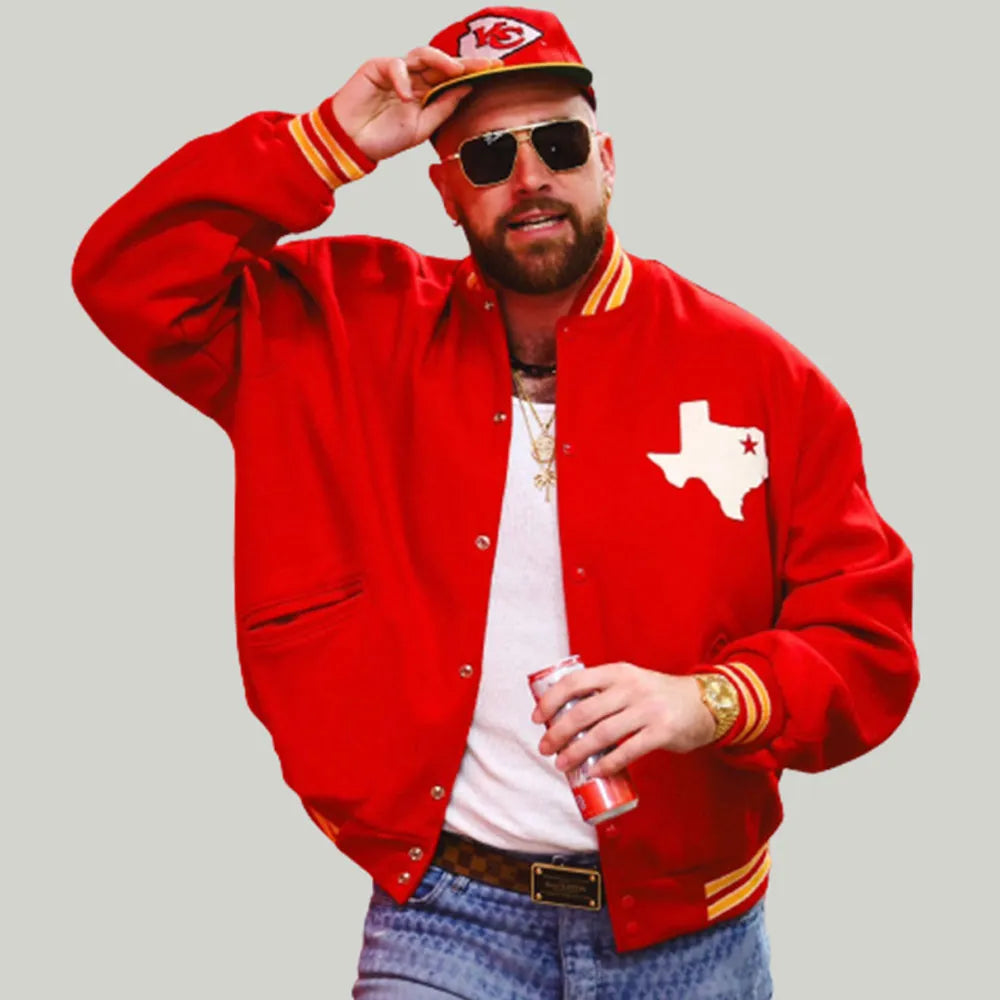 Travis Kelce Dallas Texans Red Varsity Wool Jacket - alternate view