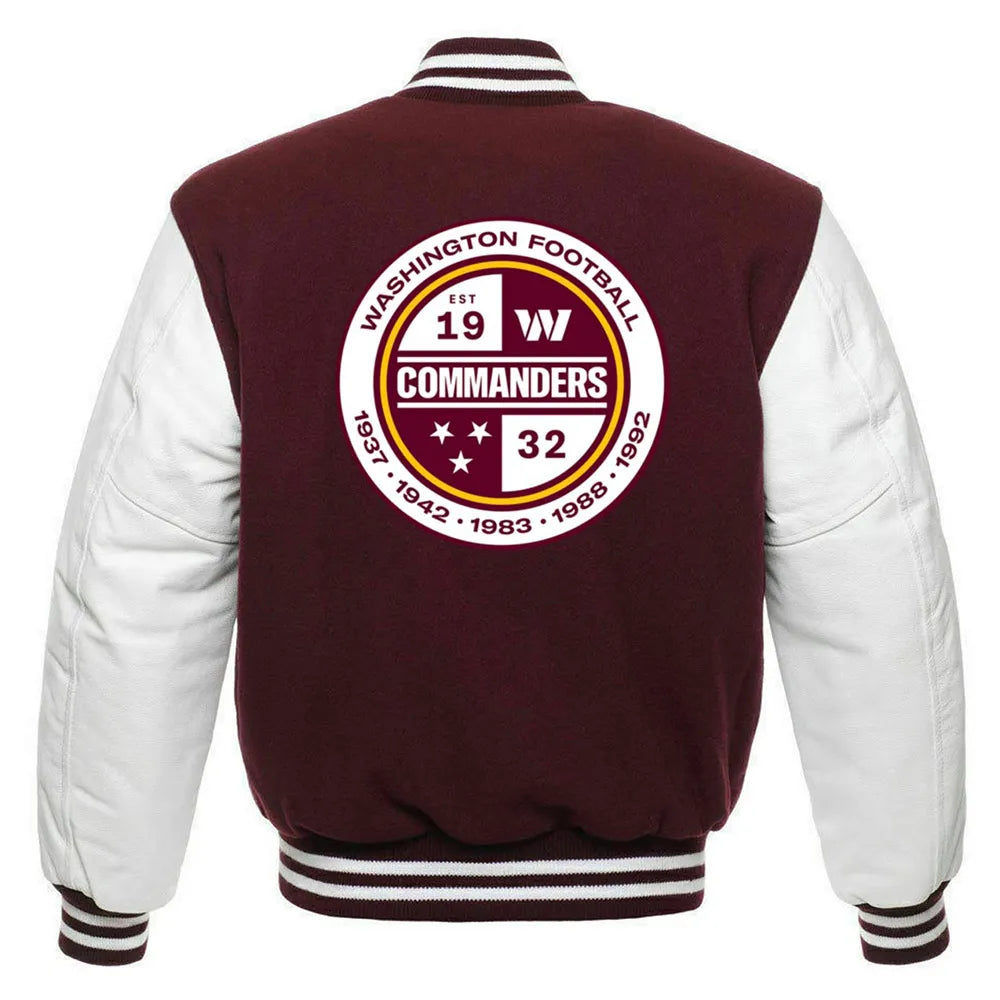 Washington Commanders Letterman Maroon and White Jacket - back view