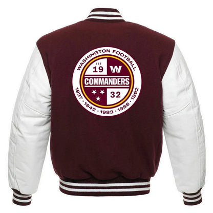 Washington Commanders Letterman Maroon and White Jacket - back view