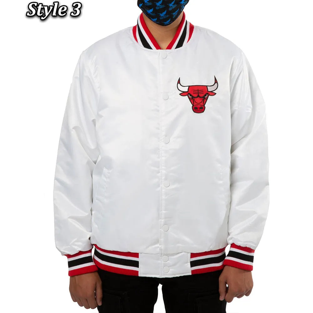 Chicago Bulls White Satin Jacket - side view