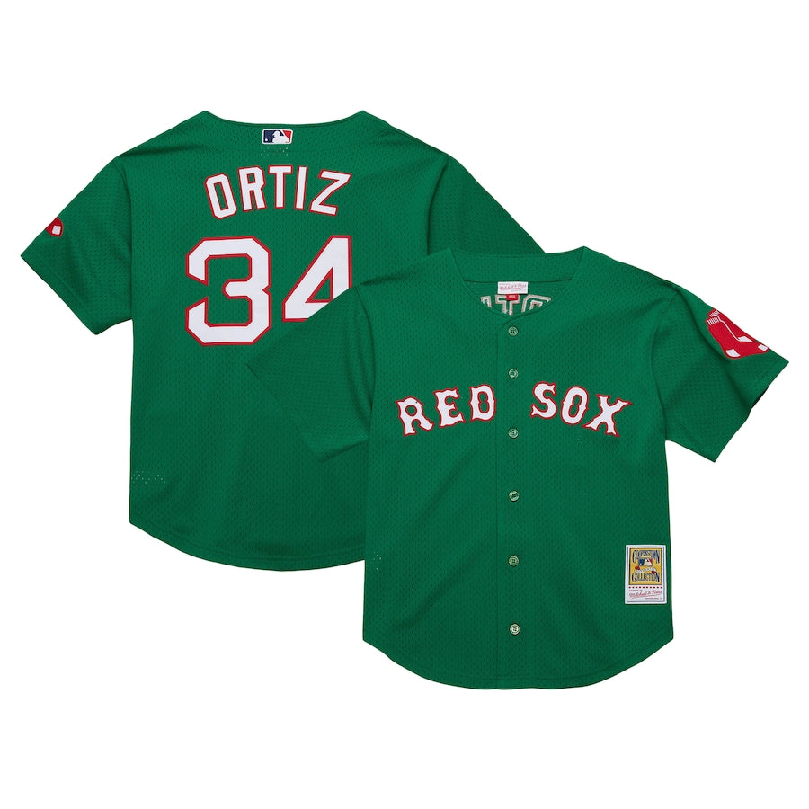 Youth Boston Red Sox David Ortiz Mitchell & Ness Green Cooperstown Collection Mesh Batting Practice Jersey Kansas Jacket